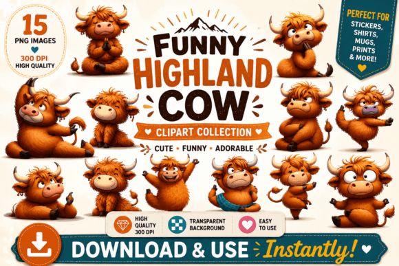 15 Yoga Highland Cow - Whimsical Clipart for Creative Joy