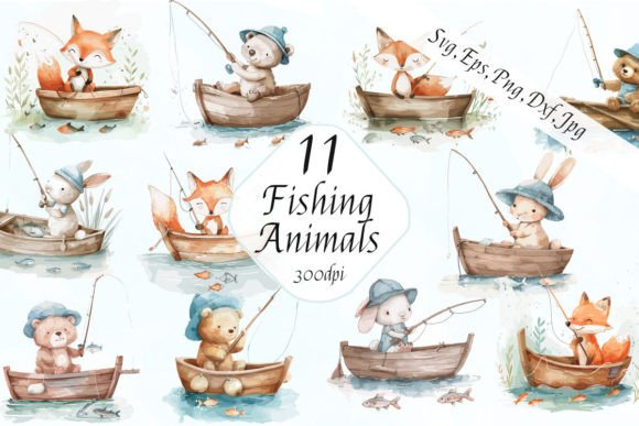 Adorable Fishing Animal Clipart for Creative Projects