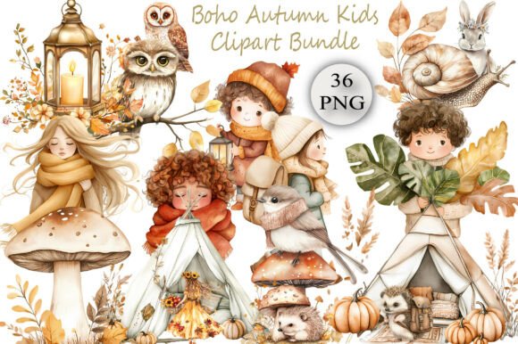 Boho Autumn Kids Clipart: A Designer’s Cozy Toolkit