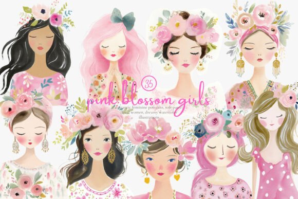 Boho Pink Girl Clipart Set: A Creative Toolkit for Modern Branding
