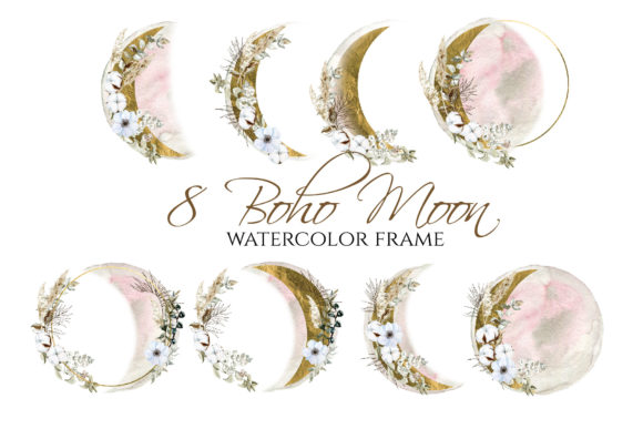 Boho Round Floral Frame Pink & Gold Moon: A Design Asset Guide