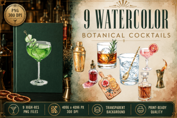 Botanical Mixology Cocktail Clipart PNG for Elevated Design