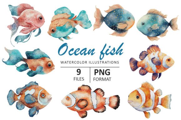 Bring Coastal Charm to Your Projects with Ocean Fish Watercolor Illustration