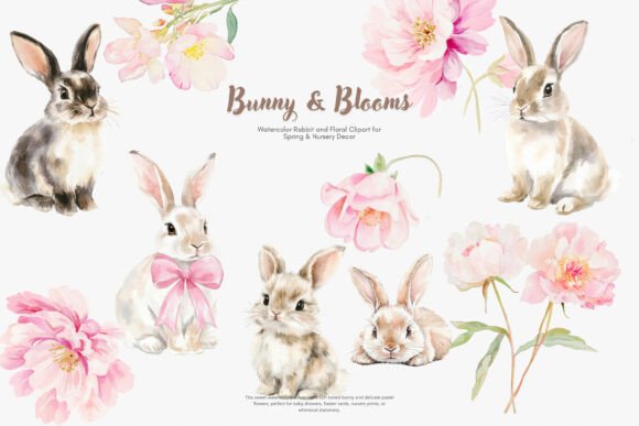 Bunny and Blooms Watercolor Clipart: A Spring Design Toolkit