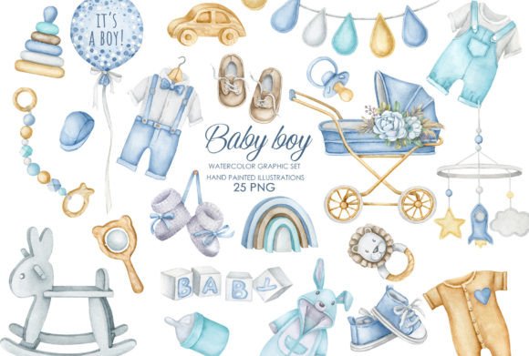 Charming Watercolor Baby Boy Nursery Clipart