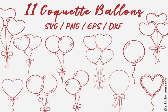 Elevate Designs with 11 Coquette Bow Balloons Line Art SVG