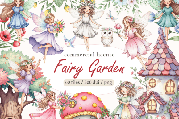 Enchanting Watercolor Garden Fairies Clipart Bundle