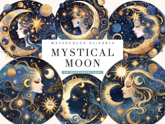 Enchanting Watercolor Moon Clipart for Creative Projects