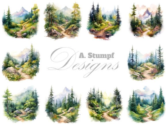 Mountain Forest Path Landscape Clipart for Tranquil Design