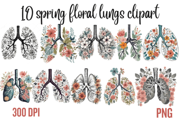 Spring Floral Lungs Clipart: Nature-Inspired Anatomy Art