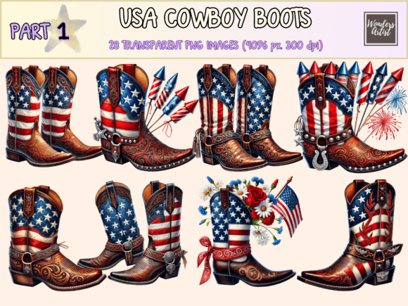 USA Cowboy Boots P1 Clipart: Bold Country-Chic Graphics