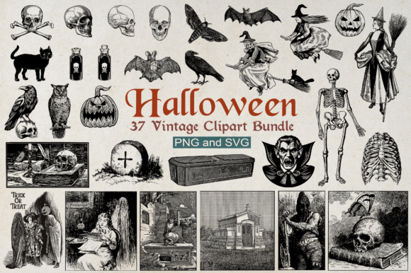 Vintage Halloween Clipart: 35 Hand-Drawn Design Assets
