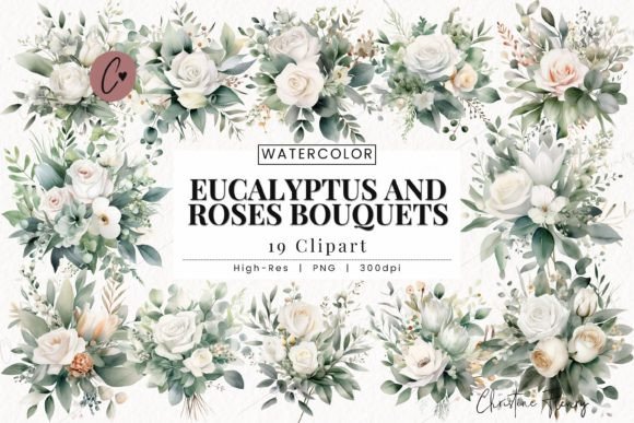 Watercolor Eucalyptus and White Roses: Elevate Your Design Assets