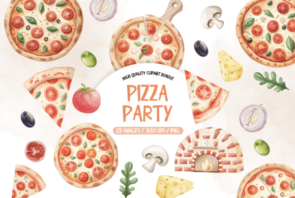 Watercolor Pizza Clipart: Hand-Painted Italian Food PNGs for Your Projects