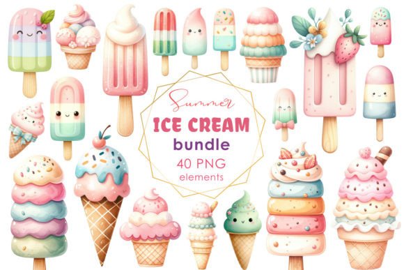 Whimsical Ice Cream Bundle - PNG Clipart for Creative Projects