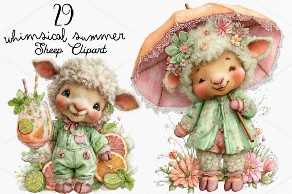 Whimsical Summer Sheep Clipart: A Designer's Pastel Dream