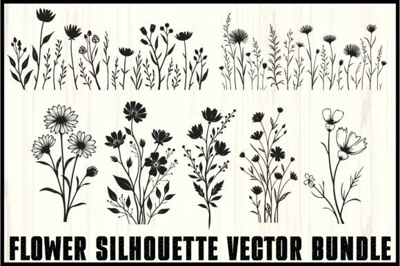 Wild Flower Silhouette Vector Set: Elevate Your Craft